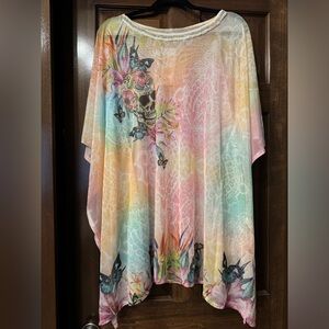 Mesh swim swimsuit bikini suit coverup with florals and skulls day of the dead